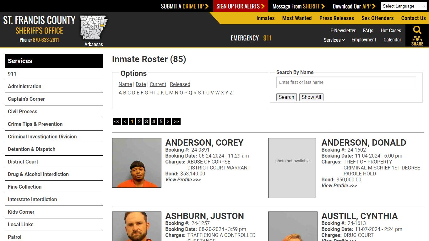 Inmate Roster - Current Inmates - St. Francis County Sheriff AR